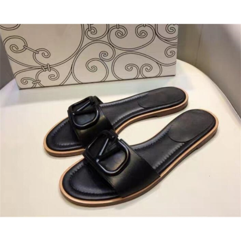 Sandals Women's slippers v genuine leather will see flat v-button sole shoes sliding from a word beach 40 2WFL