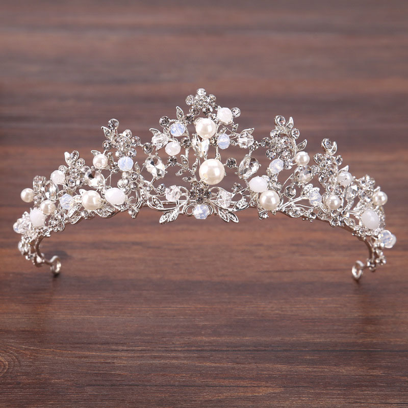 

FORSEVEN Silver Color Leaf Crystal Pearl Tiara Crown Bridal Jewelry Noiva Diadem Headpiece Pageant Wedding Hair Accessories