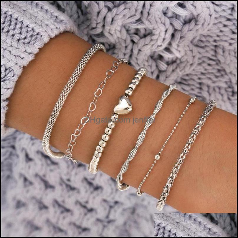 Link, Chain Bracelets Jewelry Diezi Vintage Mtilayer Sier Color Heart Beads Bracelet Bangle Sets For Women Men Chunky Couples Boho Drop Deli-image-745471069