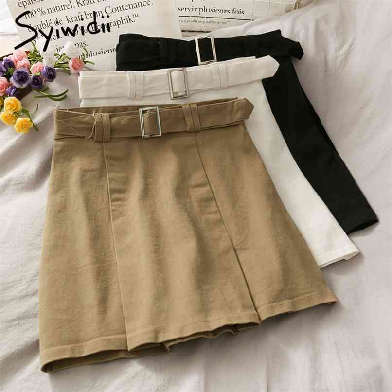 

Vintage Pockets High Waist Skirt Women Casual A-Line Solid White Black Spring Summer Korean Fashion Mini 210607