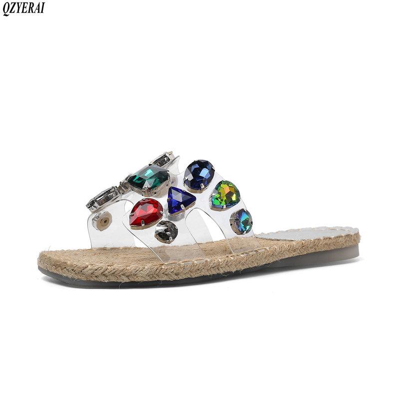 

Slippers Summer Women's European StyleRhinestone Fashion Banquet Sheepskin Insole Shoes Size 34-43, Black