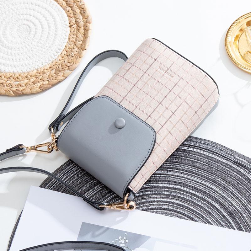 

Evening Bags Prettyzys Woman Plaid Mobile Phone Bag With Wrist Strap Fashion Crossbody Mini PU Leather Girls Shoulder Messenger