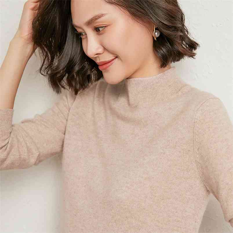 

Sweater Women Autumn And Winter Korean Version Of The Pullover Bottoming Knitted Woman Sweaters Half-high Solid Color Top 210517, Beige