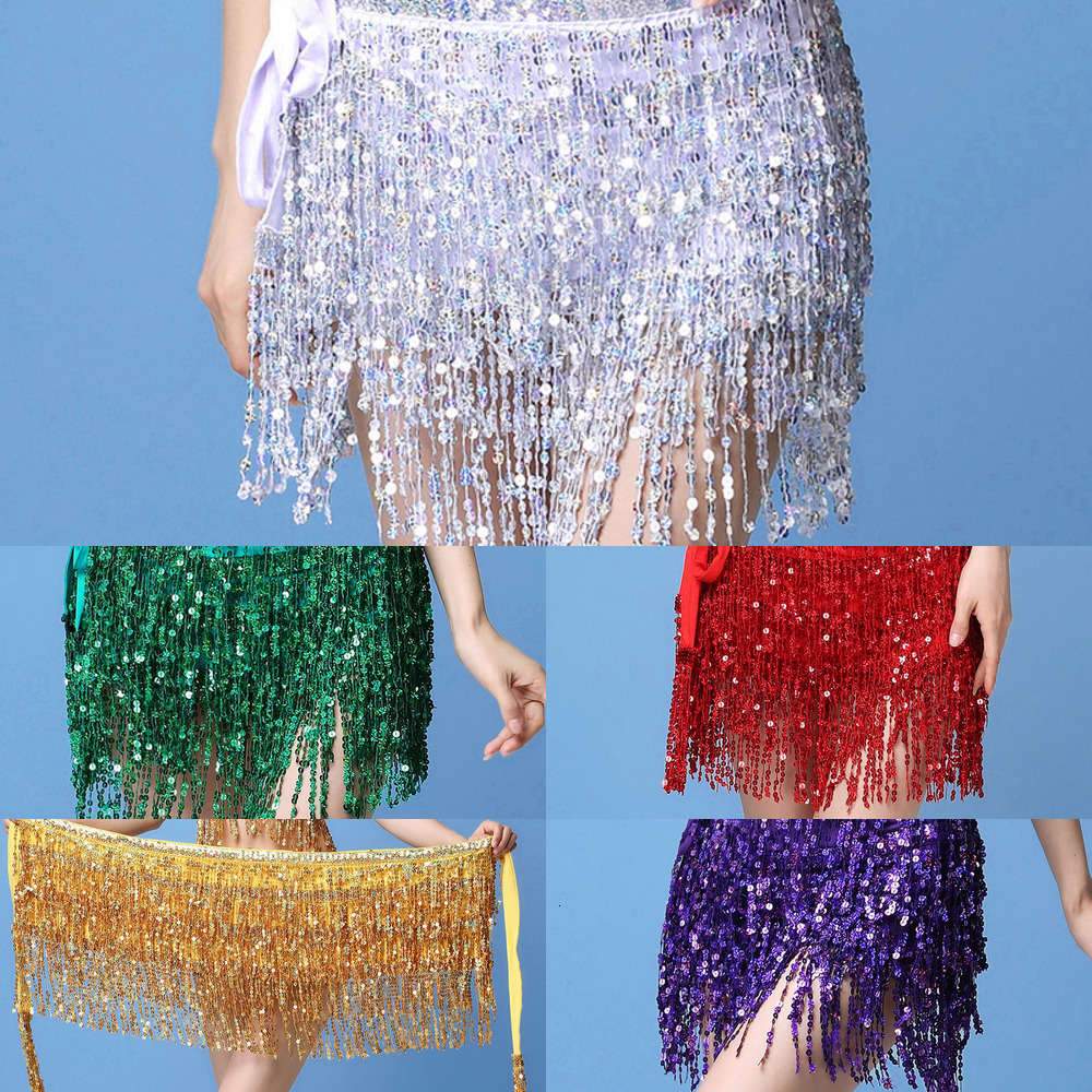 

Dance Belly new Sequin fringe Oriental scarf sexy chain Hip Scarf beginner waist skirt versatile, Silver