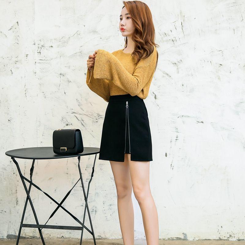 

Skirts Spring Autumn Irregular Split A-line Half Women High Waist Empire Short Female Student Fashion Grade, White 1-pantylining