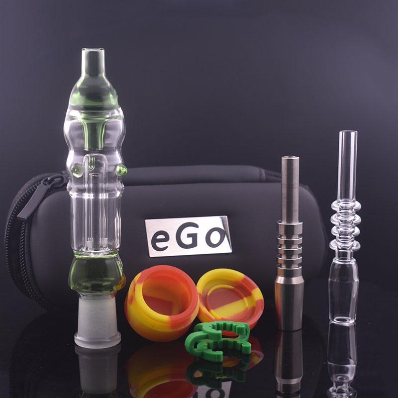 Protable Glass collect straw Kit With Titanium Quartz Nail silicone wax container jar 14mm Glass Bong Glass Water Pipes EGO Bag gift box-image-742217236