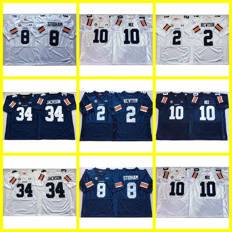 

NCAA American College Football Wear Auburn Tigers Jersey 10 Nix 34 Bo Jackson 8 Jarrett Stidham 2 Cam Newton University Team Navy Blue White All Stitched