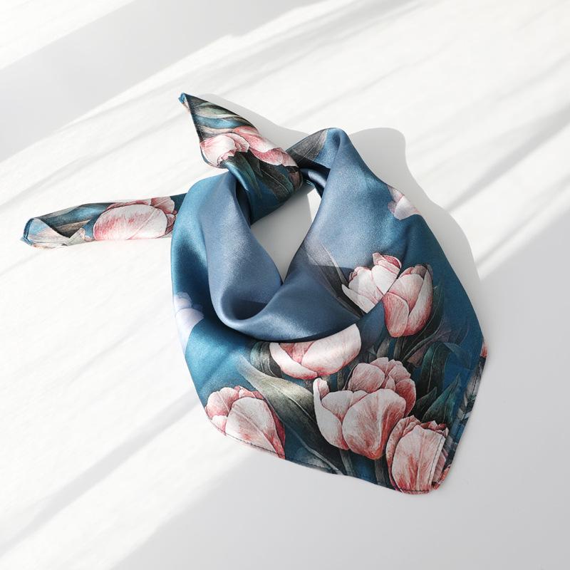 

Scarves 100% Silk Bag Scarf For Women Small Kerchief Floral Printed Hair Scarfs Female 53*53cm Elegant Headband Neck Ladies