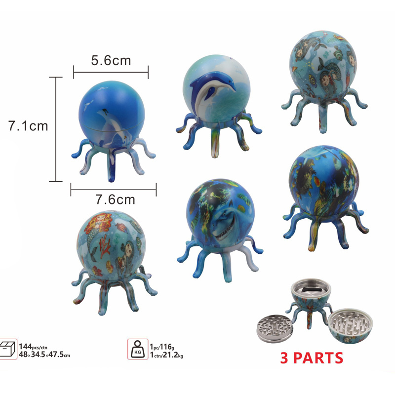

metal herb grinder 55MM octopus shaped three-layers transfer printing cartoon pattern plastic & zinc alloy grinders
