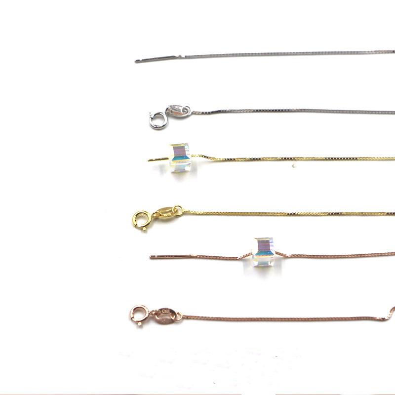 

Chains 0.65MM S925 Box Piercing Chain Passepartout Necklace 45CM Needle With Silicagel Bead For DIY Adjustable Length Jewelry