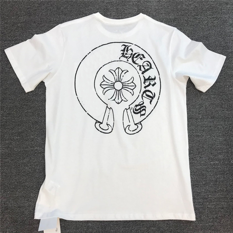 

mens t shirt Summer Chrome Sanskrit Hearts classic big horseshoe cross men and women print loose short-sleeved T-shirt, White;black