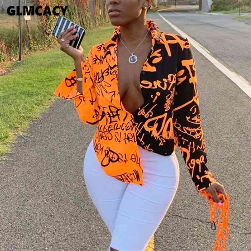 

Women Plus Size Letter Printed Gradient Color Turn Down Collar Long Sleeve Blouse Spring Fall Fashion Trends Top Shirt 210719, Red