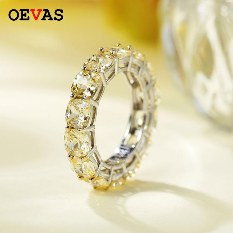

Cluster Rings OEVAS 100% 925 Sterling Silver Sparkling High Carbon Diamond 5*5MM Wedding Ring For Women Party Fine Jewely Anniversary Gift, Golden;silver