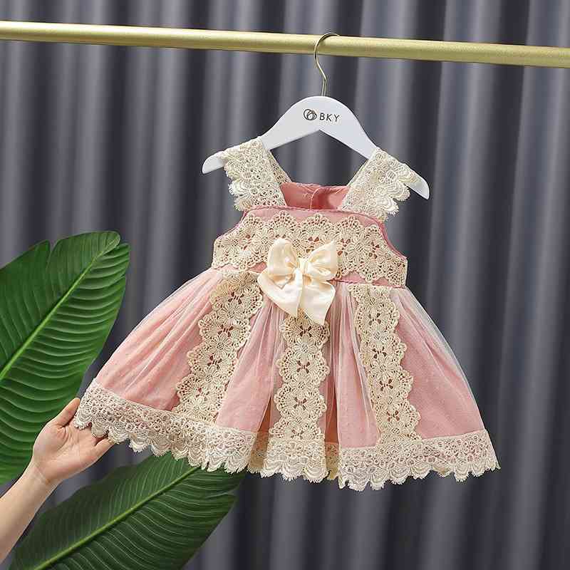

Summer Spain Girls Dress Baby Royal Princess Wedding Birthday Party Dresses Infant Lace Robe Children Boutique Spanish Clothes 210615, Pink