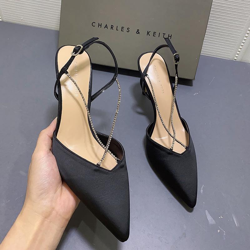 

Dress Shoes 2021 Spring Summer Cross Chain Women Pointed Toe High Heel Slingbacks Back Strap Sandals For, Black