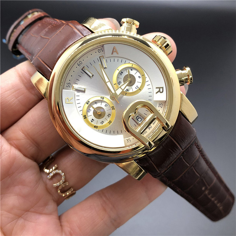 

Men's automatic high quality watches black leather strap gold stainless steel dial quartz fashion watch 5ATM waterproof suitable for montre de luxe OB4015