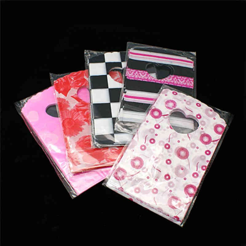 

500pcs Mixed Color Plastic Jewelry Bags Heart Stripe Lattice Flower Pe Material Pouches For Jewelry Gift Packaging 145x85x60mm