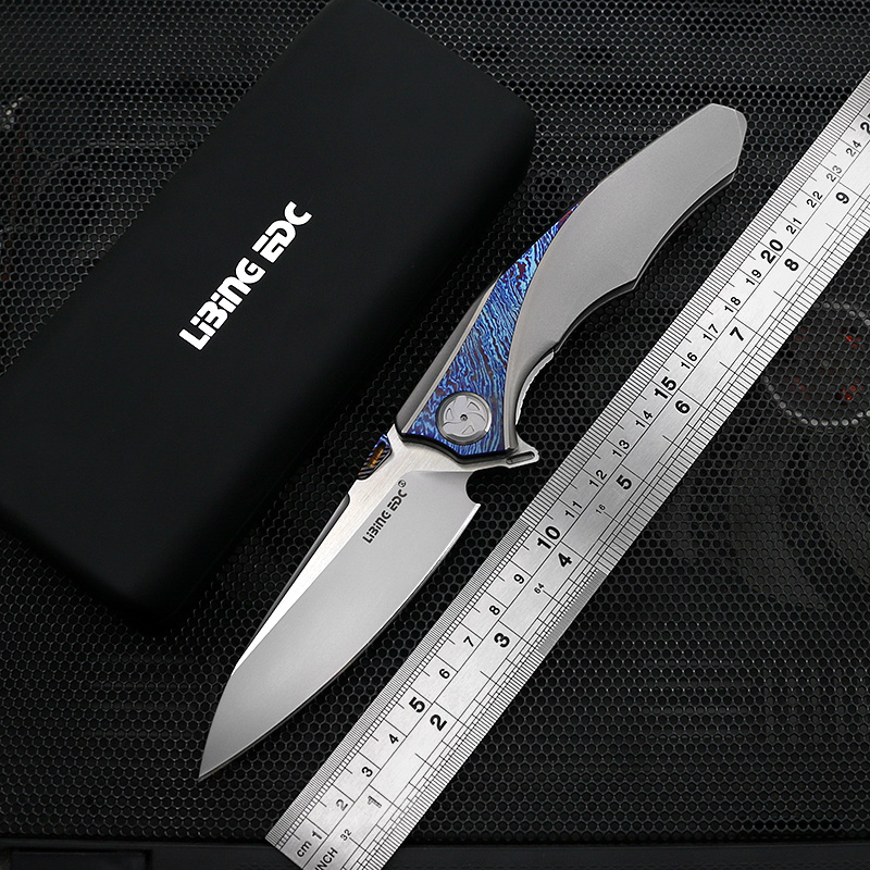 

Libing original raptor wing knife folding knife titanium Damascus handle S90V blade outdoor tactical camping survival knife EDC tool