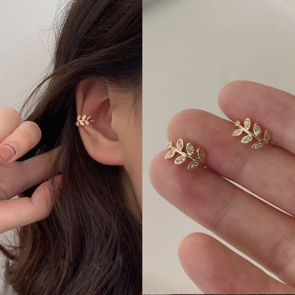 

Fashion Gold Leaf Clip Earring For Women Without Piercing Puck Rock Vintage Crystal Ear Cuff Girls Jewerly Gifts2021, Golden