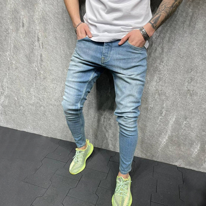 

New Men Skinny jeans denim Vintage Casual Slim Pencil Pants Elastic Middle Waist high quality Zipper Fly, B-5503