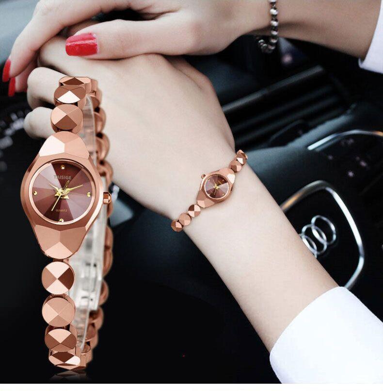 

Wristwatches Taisige Fashion Leisure Tungsten Steel Watch Quartz Women's Luminous Sports Japanese Movement, Gold