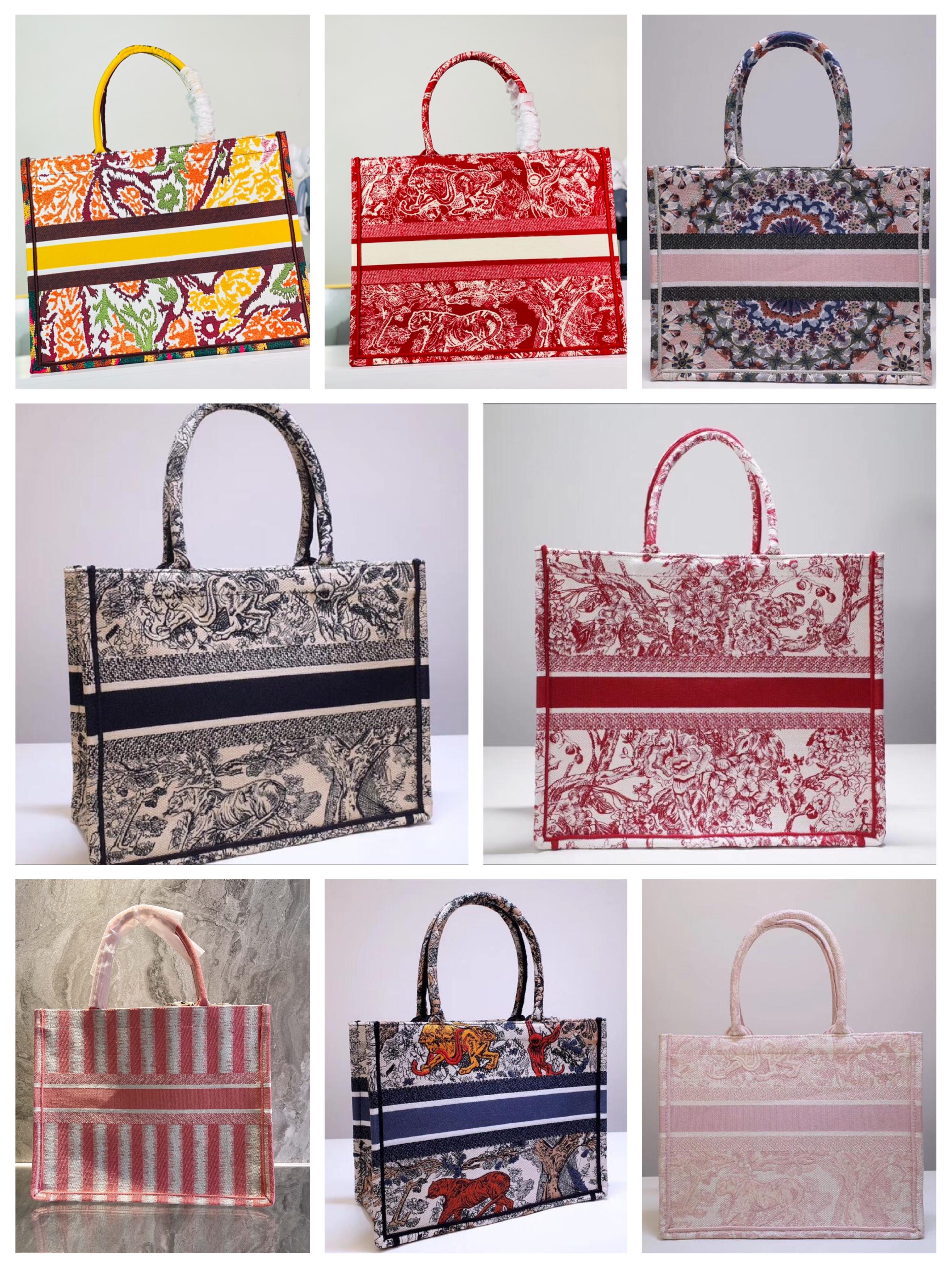 

Luxury designer 2021 ladies handbag fashion embroidery shopping bag large capacity wallet casual canvas material handmade double-sided flower with box, 11