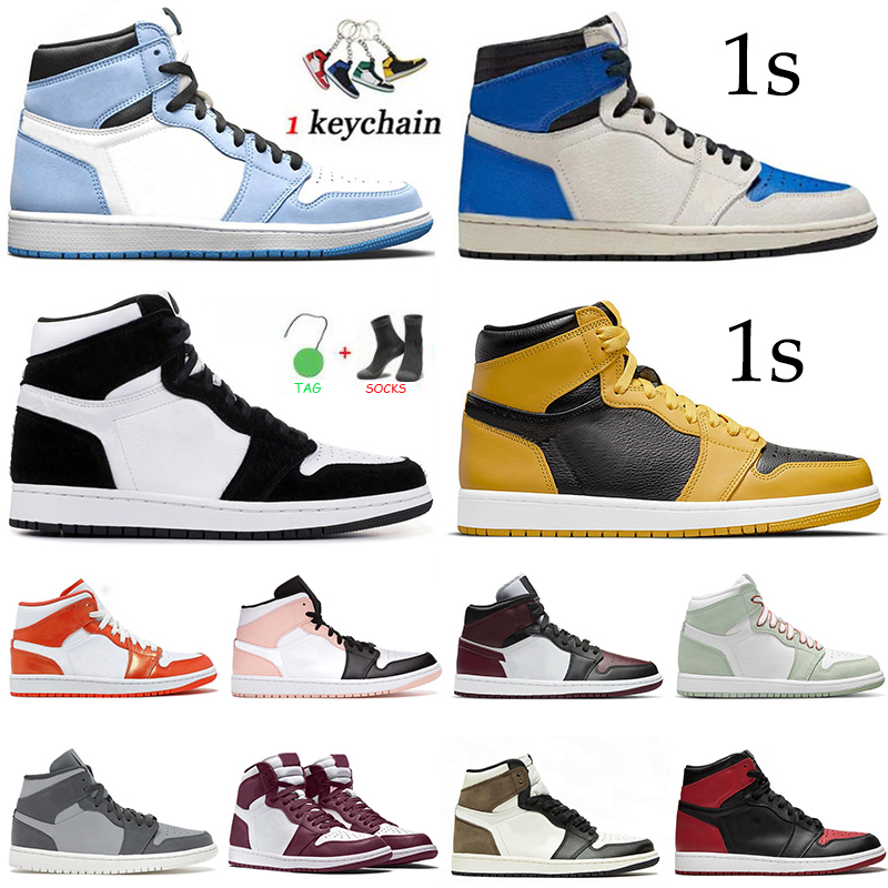 

mens 1 high OG jorden basketball shoes jordam with socks jumpman jorden 1s bordeaux university blue dark mocha bred shadow UNC twist men women, D29 taxi 36-46