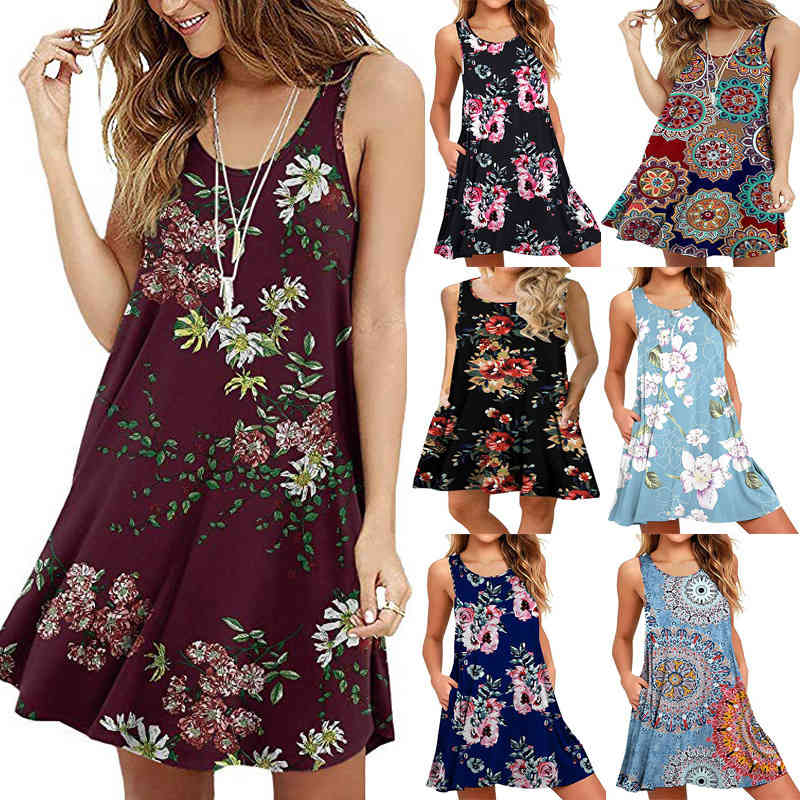 

new print svels drs round neck pocket vt beach skirt for spring / summer 2021, Black;gray