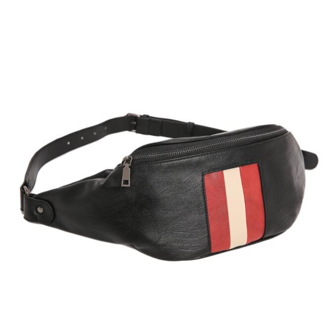 

Factory wholesale bag leather men and women lovers chest handbag simple stripes mens waist back riding bags casual leathers messenger handbags, Black