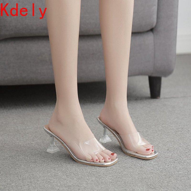 

Dress Shoes Women's Crystal With Rough Transparent And Heel PVC High-heeled Sandals Fashion Sandles Women, Silver