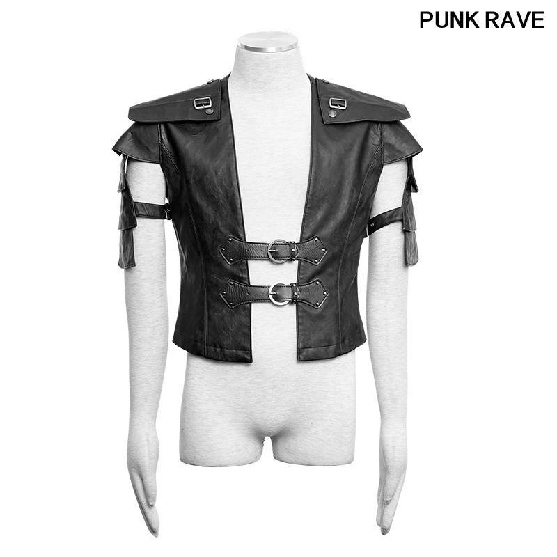 

Men's Jackets Rock Fashion Cosplay Party Jacket Gothic Armor Warrior Pu Leather Short Sleeves Black Punk Rave Y-632, As pic