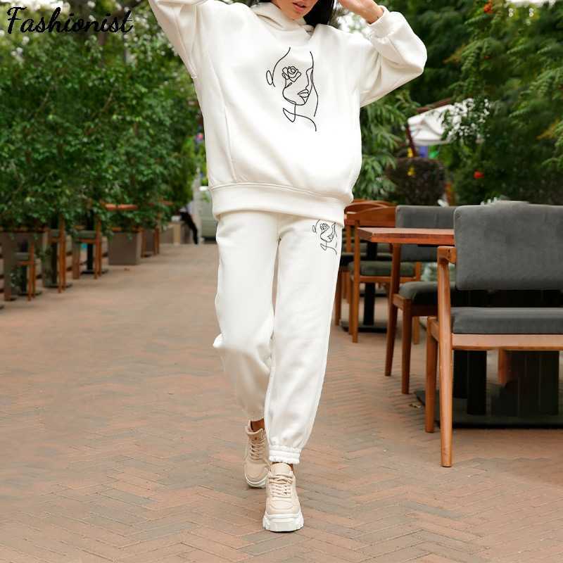 

Print Oversized HoodieTwo Piece Sets Women Fleece Tracksuit Long Sleeve Hooded Suit Female Casual Sport Pants Lady Set 210709, Print 2 green n31