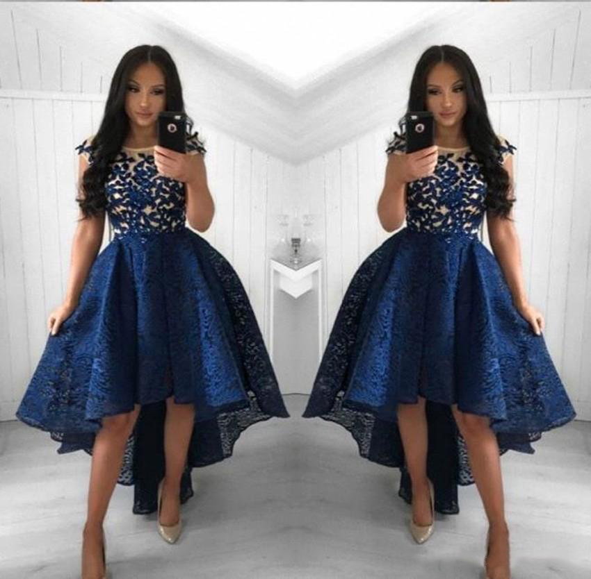 

2021 Vintage Navy Blue Lace Cocktail Dresses Neck High Low Short Party Prom Gowns Homecoming Dresses Arabic Vestidos Evening Dresses, Orange