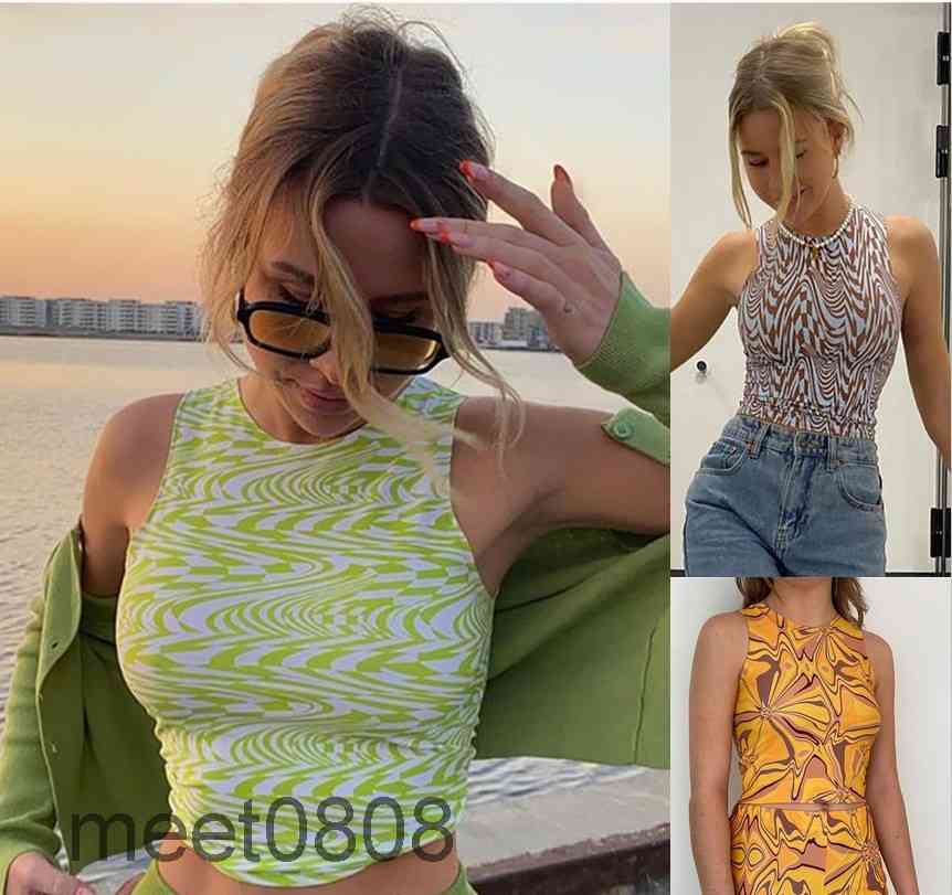 

Women T-shirt 2021 summer New Designer Fashion women' round neck sleeveless vest casual simple print navel revealing Comfortable slim tops meet0808, Yellow