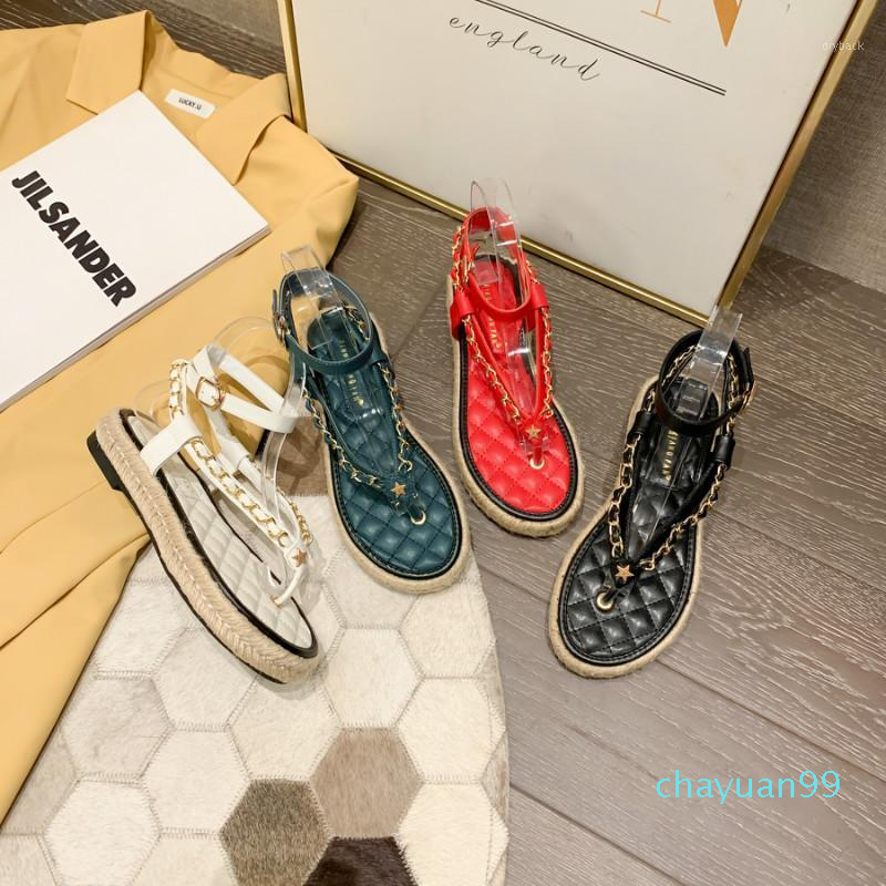 

2021 Mixed Colors Gingham Platform Sandals Women Gold Chain Flip Flops Espadrilles Buckle Strap Designer Shoes Women1, Black
