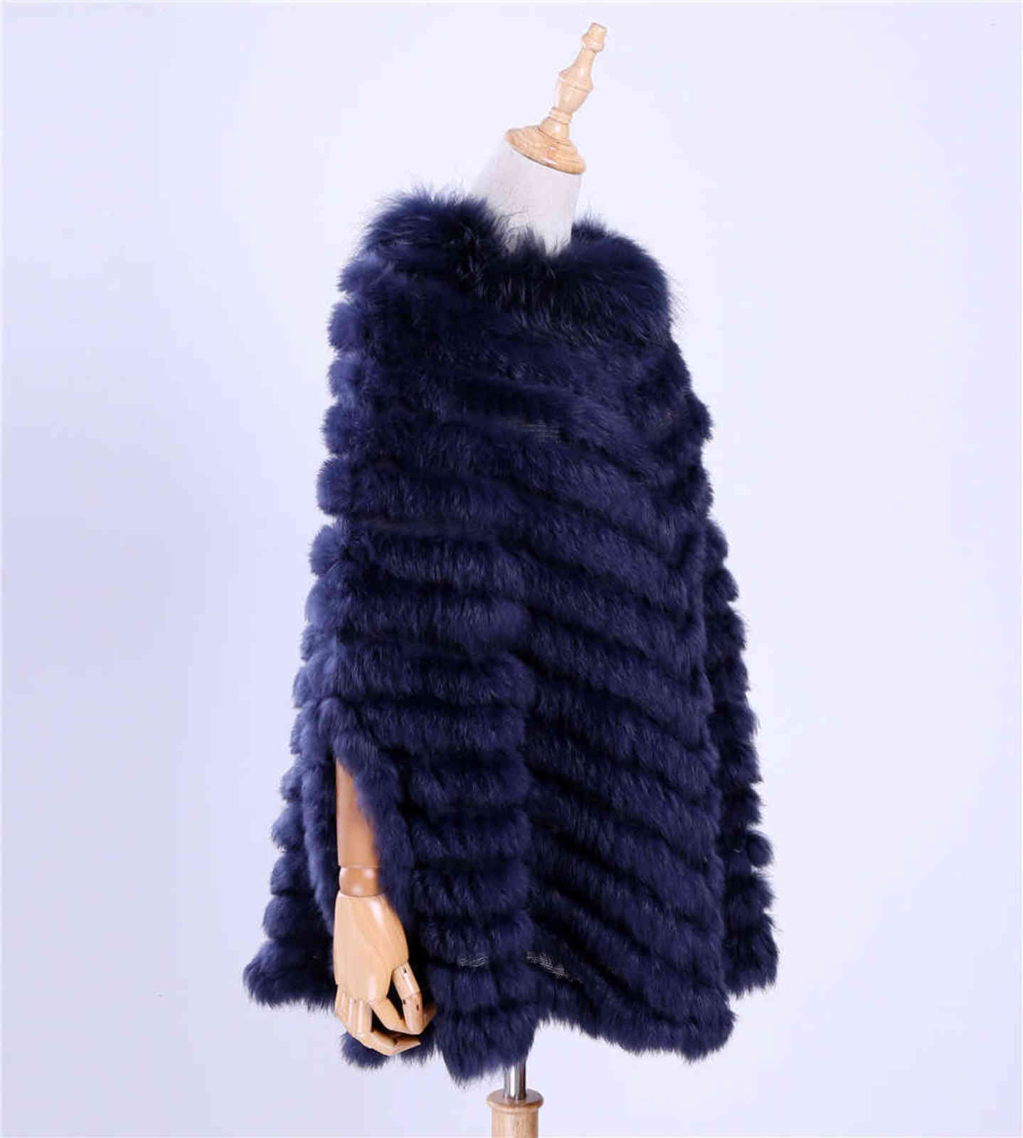 Pull de luxe pour femmes Tricoté Véritable Fourrure De Lapin Fourrure De Raton Laveur Poncho Cape Écharpe À Tricoter Wraps Châle Triangle Manteau