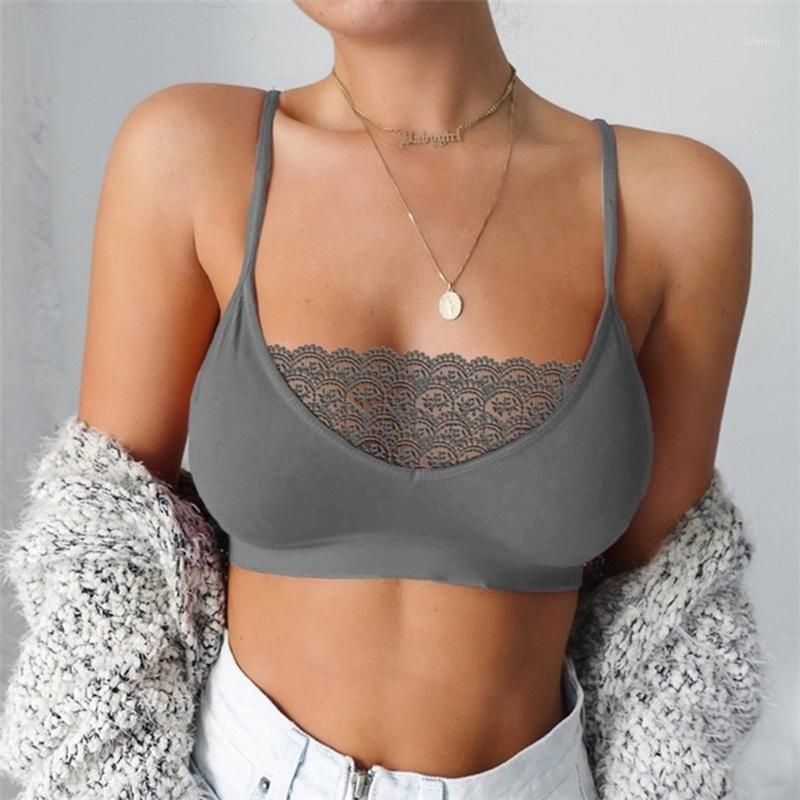 

Camisoles & Tanks Sexy Women Elastic Cage Bra Lace Tank Tops Bustier Underwear Comfortable Cotton Lingerie Sports Vest S-5xl, Gray