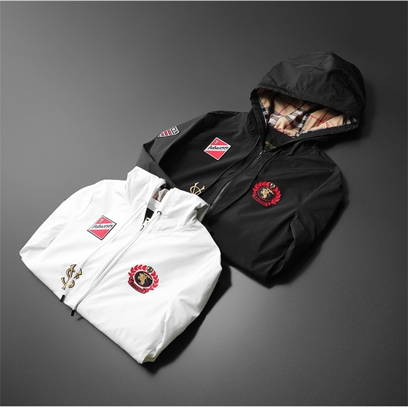 

2020 autumn large long sleeve letter casual cardigan collarless hooded fashion embroidered coat men, White