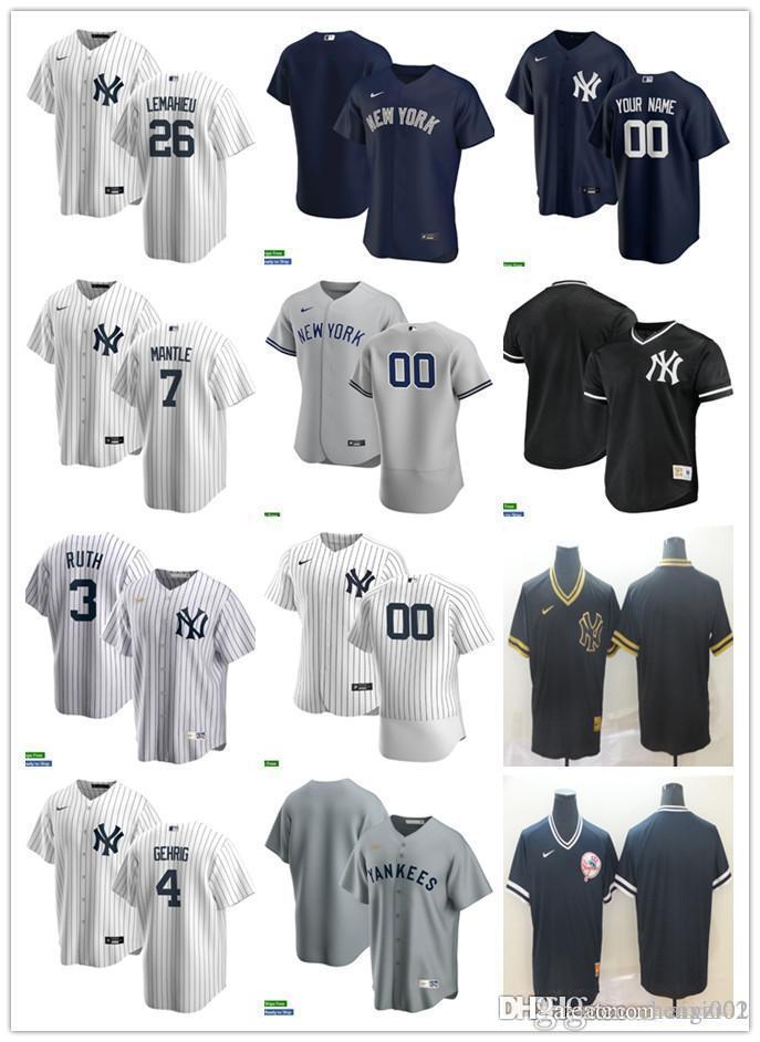 

Men Women Youth New York Yankees 4 Lou Gehrig 3 Babe Ruth 26 DJ LeMahieu 7 Mantle Custom Baseball Jersey Blank white gray na, Blue;black