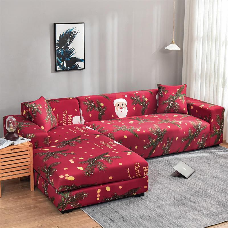 

Chair Covers Elastic Santa Claus Sofa Cover Living Room Sectional Corner L-shape Spandex Couch Slipcover Protector 1/2/3/4 Seater Xmas Decor