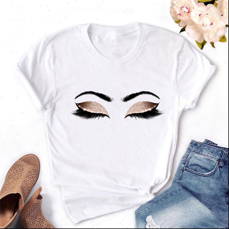 

princess makeup women t shirt art pink eyelashes print vogue kawaii streetwear summer cotton woman clothes, White