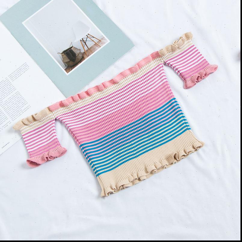 

women camis itoolin streetwear rainbow crop off shoulder summer womens lady woman slash neck striped tee tank, White