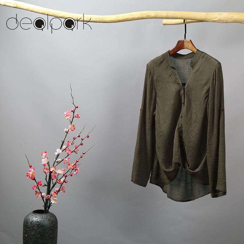 

Women' Blouses & Shirts Vintage Tunics Womens Tops And Front Buttons V Neck Long Sleeve Asymmetric Hem Solid Color Ethnic Shirt Summer 2021, Beige