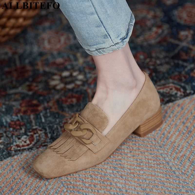 

ALLBITEFO Chain Design Soft Sheepskin Suede Genuine Leather Brand High Heels Fashion Leisure Women Heels Shoes High Heel Shoes 210611, As picture