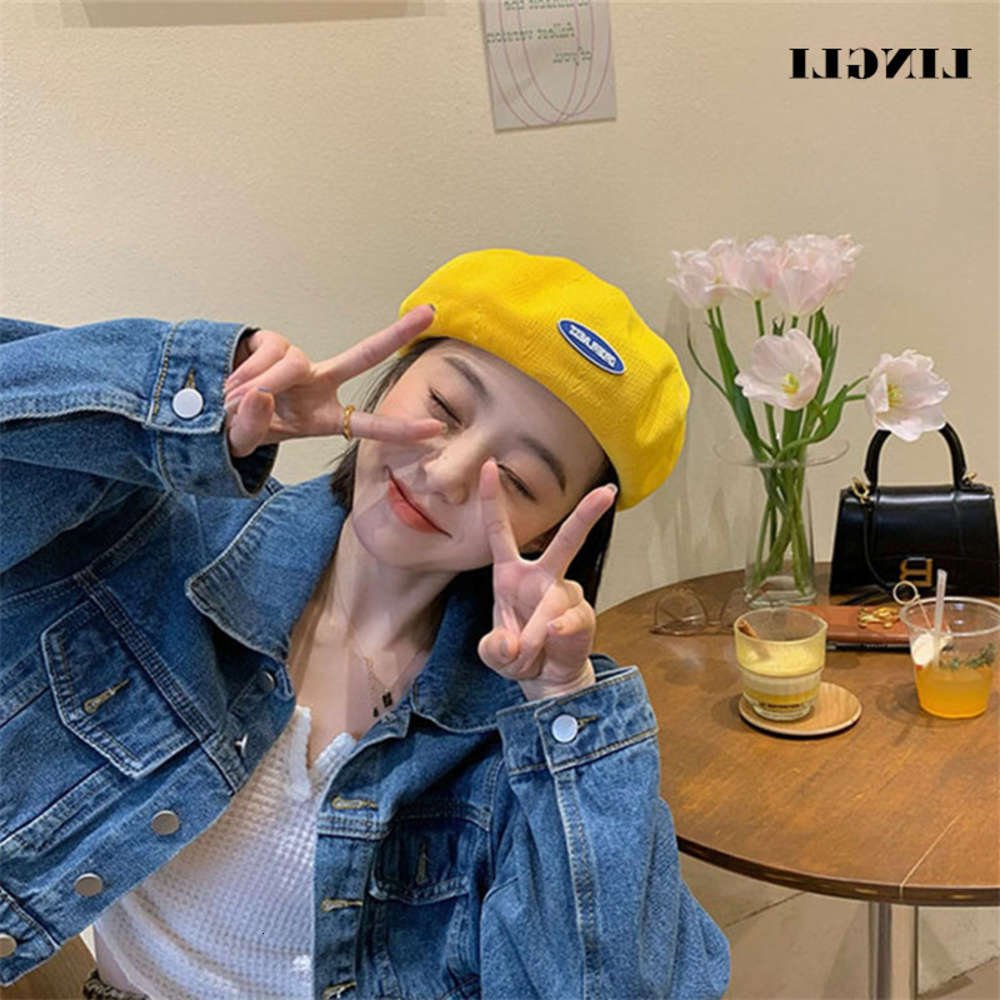 

Sun hat Spring and summer mesh label breathable Beret casual artist Women's macron pumpkin Hat, Blue;gray