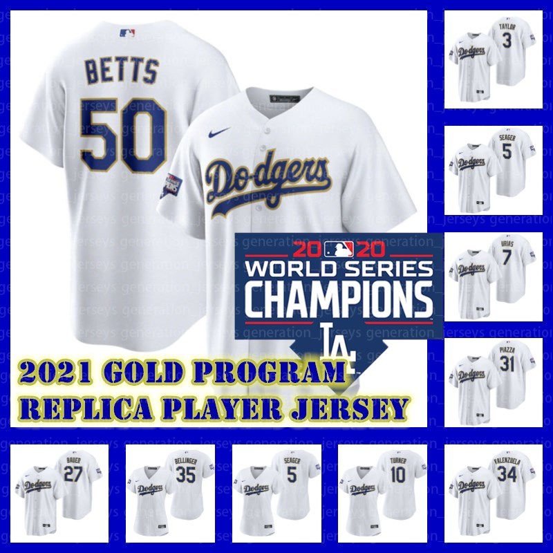 

Dodgers Los Angeles Men's Mookie Betts White/Gold Gold Program Replica Player Jersey Cody Bellinger Corey Seager Clayton Kershaw Men Women, Blue;black