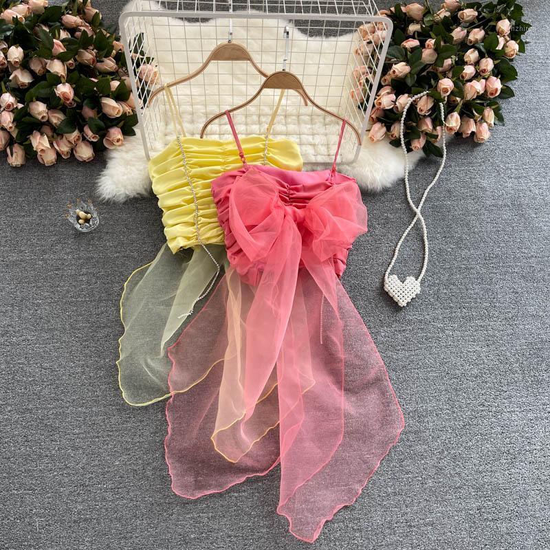 

Fried Street Summer Dress 2021 Female Design Sense Niche Bowknot Slim Short Top Women's Age-reducing Camisole Camisoles & Tanks, Black