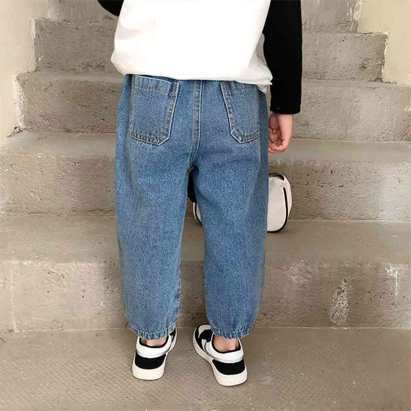 

Spring Autumn children casual all-match denim pants boys girls 2 colors fashion jeans 2-7Y 210708, Blue