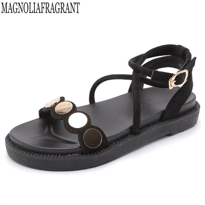

Sandals Women Summer Women's Casual Soft Flat Platform Roman Buckle Wild Cross Bandage Ladies Beach Shoes Hy251, Black