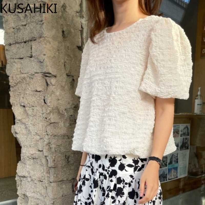 

Nomikuma Sweet Puff Sleeve Woman Shirts Causal O-neck Summer Chic Blouse Tops Korean Blusas Mujer De Moda Verano 6J730 210602, Green